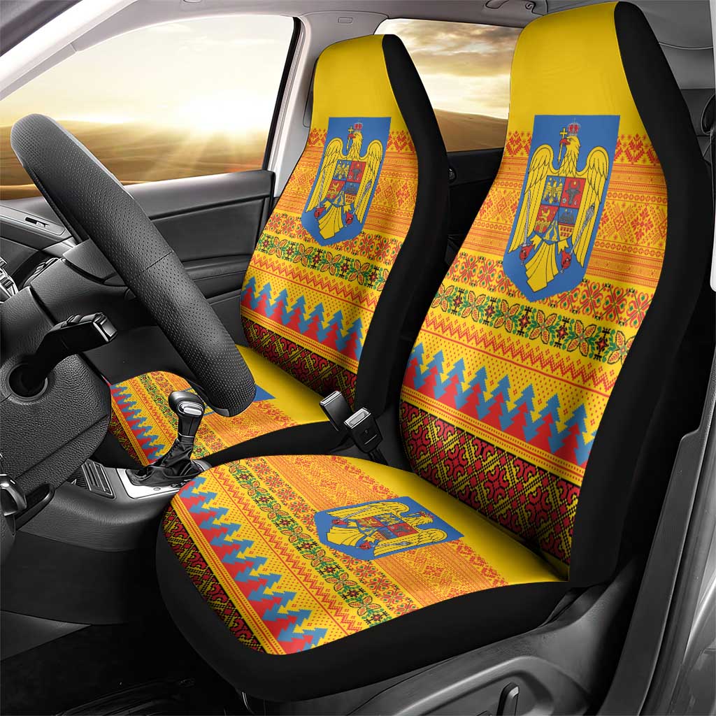 Romania Merry Christmas Car Seat Cover Romania Emblem Traditional Folk Art - Polynesian Pride