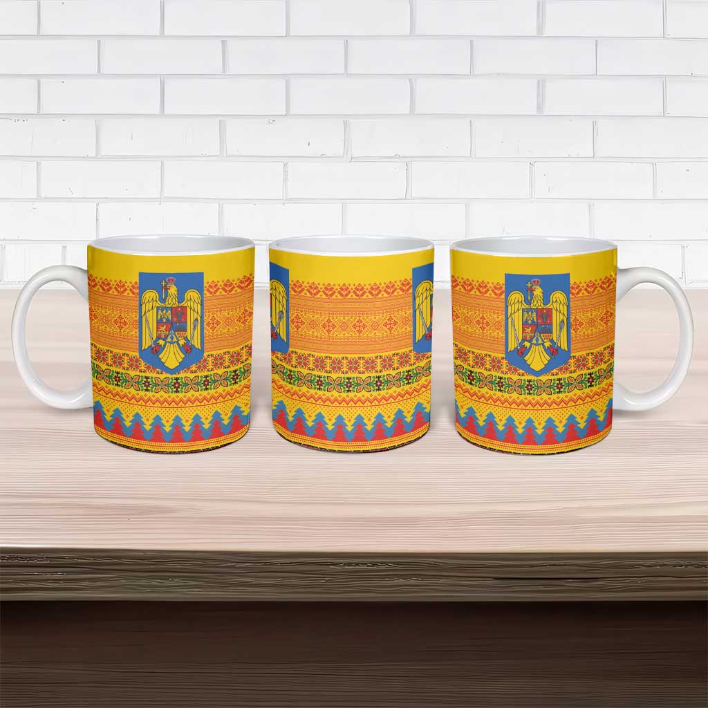 Romania Merry Christmas Ceramic Mug Romania Emblem Traditional Folk Art - Polynesian Pride
