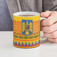 Romania Merry Christmas Ceramic Mug Romania Emblem Traditional Folk Art - Polynesian Pride