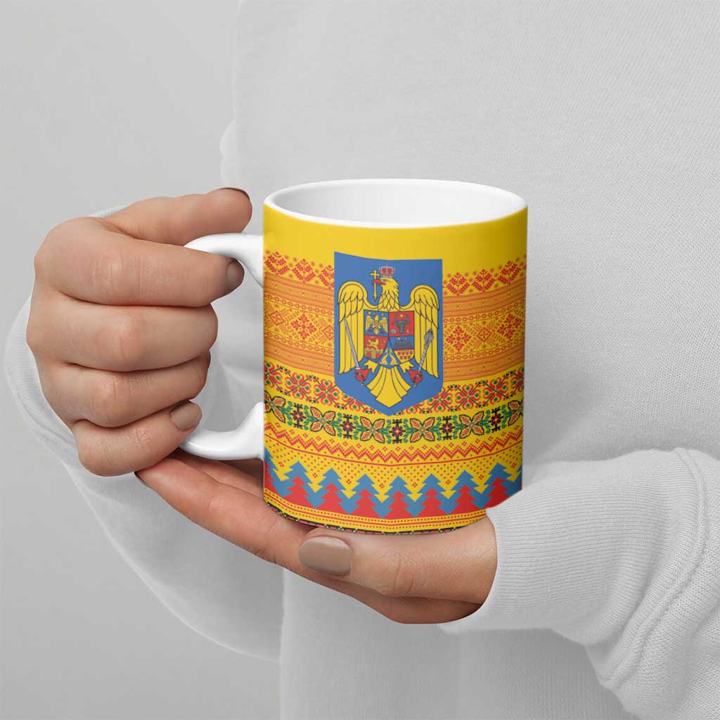 Romania Merry Christmas Ceramic Mug Romania Emblem Traditional Folk Art - Polynesian Pride