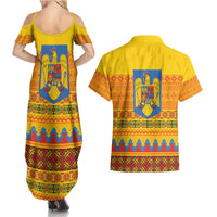 Romania Merry Christmas Couples Matching Summer Maxi Dress and Hawaiian Shirt Romania Emblem Traditional Folk Art - Polynesian Pride