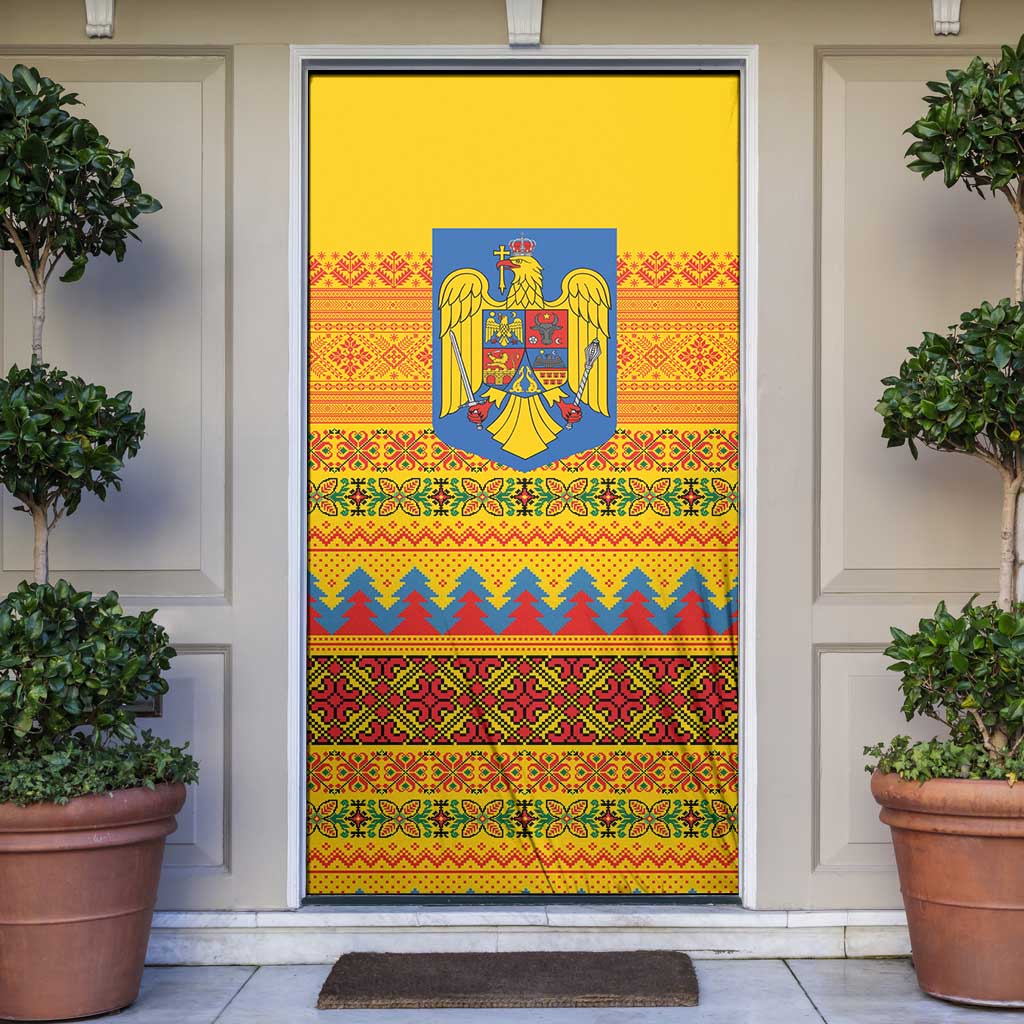 Romania Merry Christmas Door Cover Romania Emblem Traditional Folk Art - Polynesian Pride