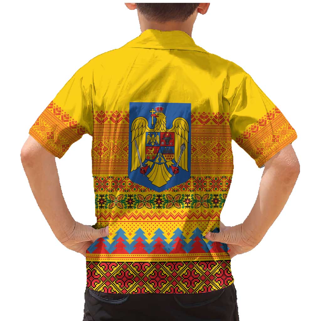 Romania Merry Christmas Family Matching Mermaid Dress and Hawaiian Shirt Romania Emblem Traditional Folk Art - Polynesian Pride