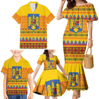 Romania Merry Christmas Family Matching Mermaid Dress and Hawaiian Shirt Romania Emblem Traditional Folk Art - Polynesian Pride