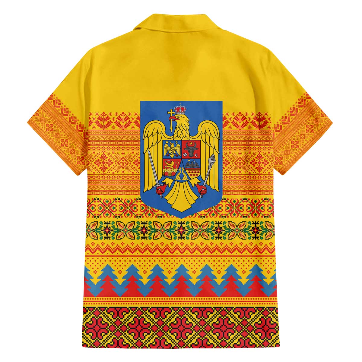 Romania Merry Christmas Family Matching Off The Shoulder Long Sleeve Dress and Hawaiian Shirt Romania Emblem Traditional Folk Art - Polynesian Pride