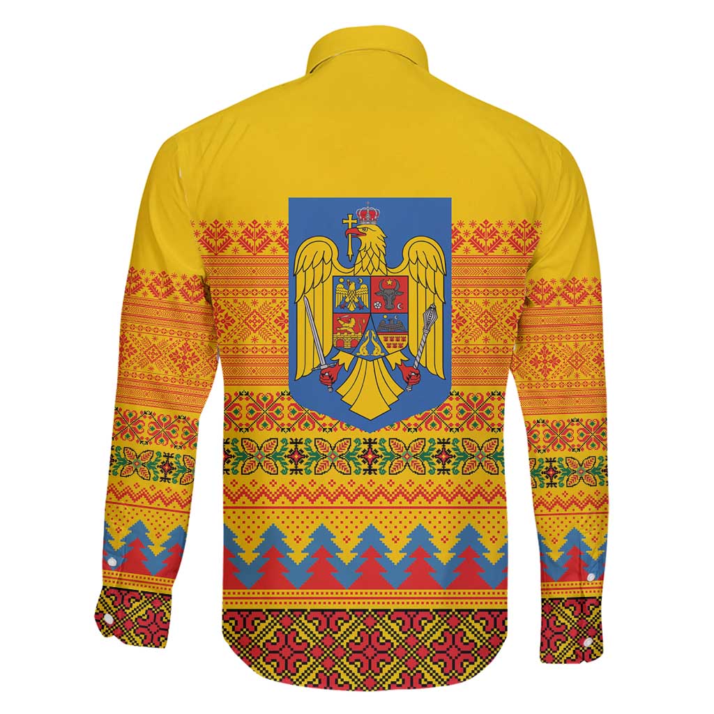 Romania Merry Christmas Family Matching Off Shoulder Maxi Dress and Hawaiian Shirt Romania Emblem Traditional Folk Art - Polynesian Pride