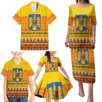 Romania Merry Christmas Family Matching Puletasi and Hawaiian Shirt Romania Emblem Traditional Folk Art - Polynesian Pride