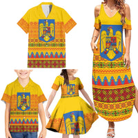 Romania Merry Christmas Family Matching Summer Maxi Dress and Hawaiian Shirt Romania Emblem Traditional Folk Art - Polynesian Pride