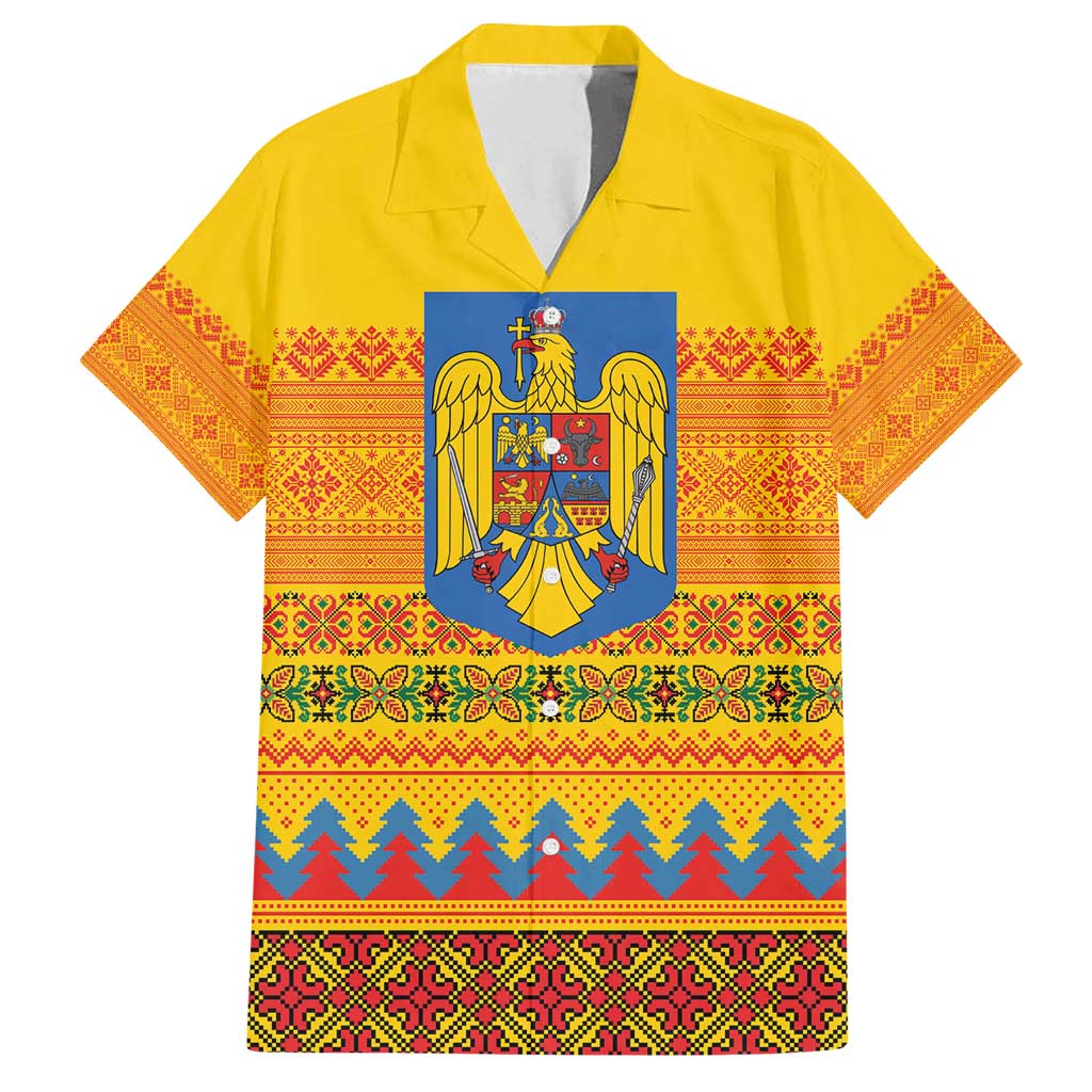 Romania Merry Christmas Family Matching Summer Maxi Dress and Hawaiian Shirt Romania Emblem Traditional Folk Art - Polynesian Pride