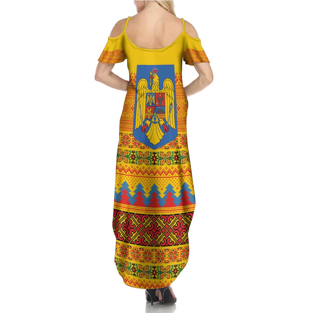 Romania Merry Christmas Family Matching Summer Maxi Dress and Hawaiian Shirt Romania Emblem Traditional Folk Art - Polynesian Pride