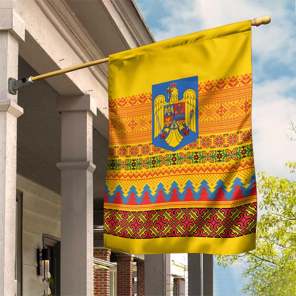 Romania Merry Christmas Garden Flag Romania Emblem Traditional Folk Art - Polynesian Pride