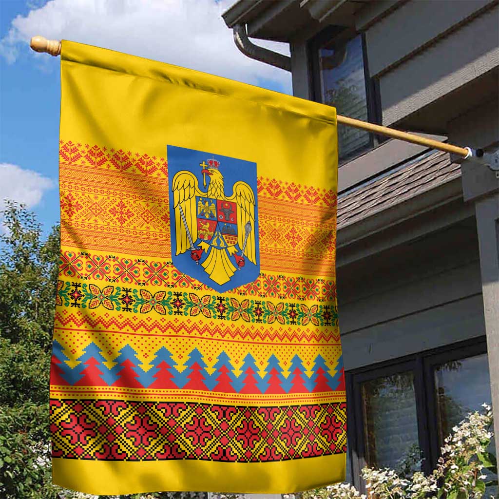 Romania Merry Christmas Garden Flag Romania Emblem Traditional Folk Art - Polynesian Pride