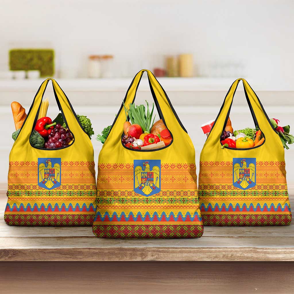 Romania Merry Christmas Grocery Bag Romania Emblem Traditional Folk Art - Polynesian Pride