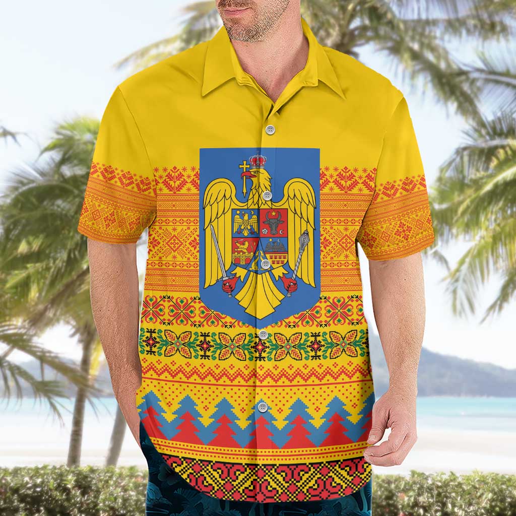 Romania Merry Christmas Hawaiian Shirt Romania Emblem Traditional Folk Art - Polynesian Pride