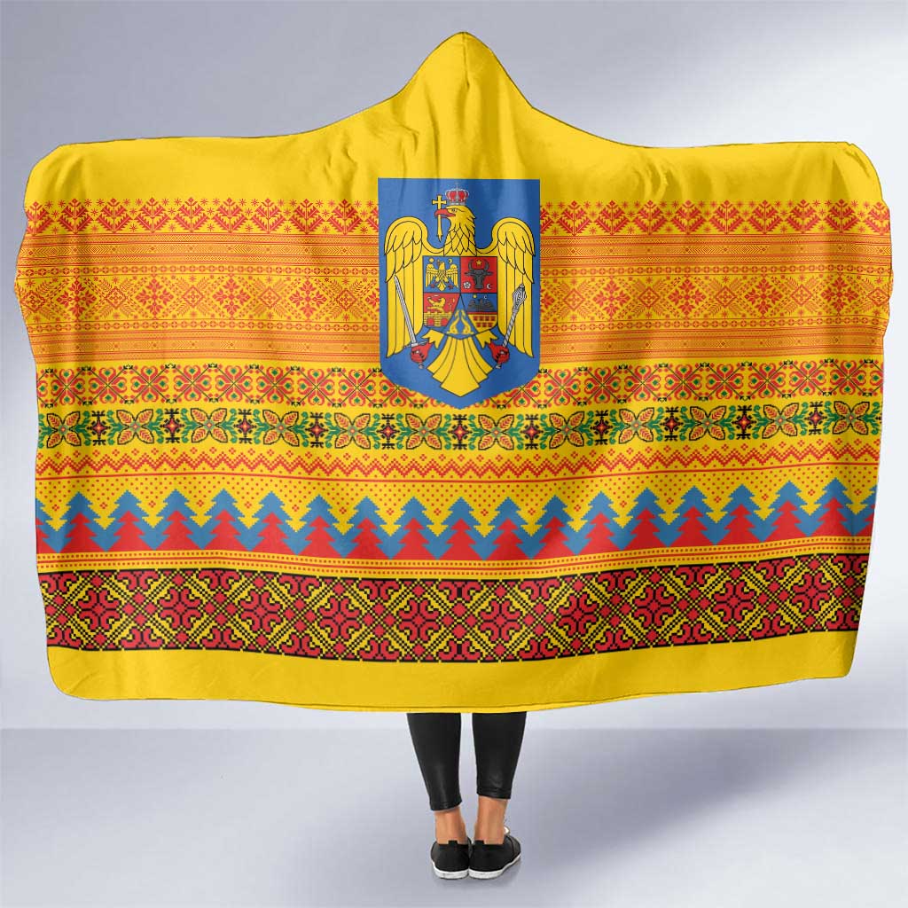Romania Merry Christmas Hooded Blanket Romania Emblem Traditional Folk Art - Polynesian Pride