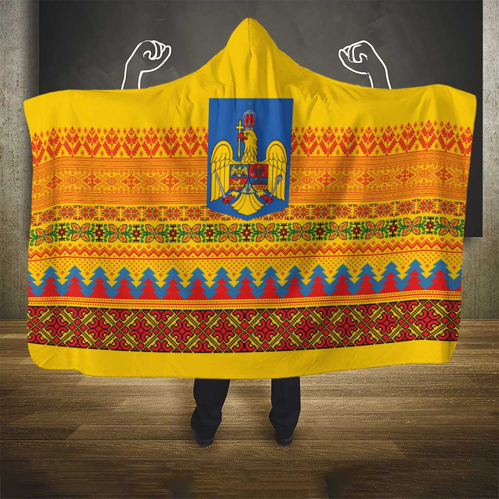 Romania Merry Christmas Hooded Blanket Romania Emblem Traditional Folk Art - Polynesian Pride