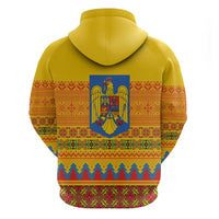 Romania Merry Christmas Hoodie Romania Emblem Traditional Folk Art - Polynesian Pride