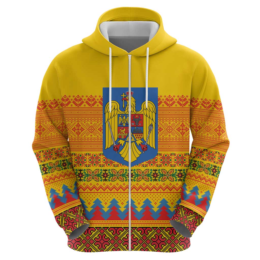 Romania Merry Christmas Hoodie Romania Emblem Traditional Folk Art - Polynesian Pride