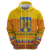 Romania Merry Christmas Hoodie Romania Emblem Traditional Folk Art - Polynesian Pride