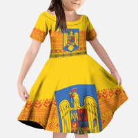 Romania Merry Christmas Kid Short Sleeve Dress Romania Emblem Traditional Folk Art - Polynesian Pride