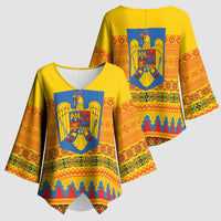 Romania Merry Christmas Kimono Sleeve Blouse Romania Emblem Traditional Folk Art - Polynesian Pride