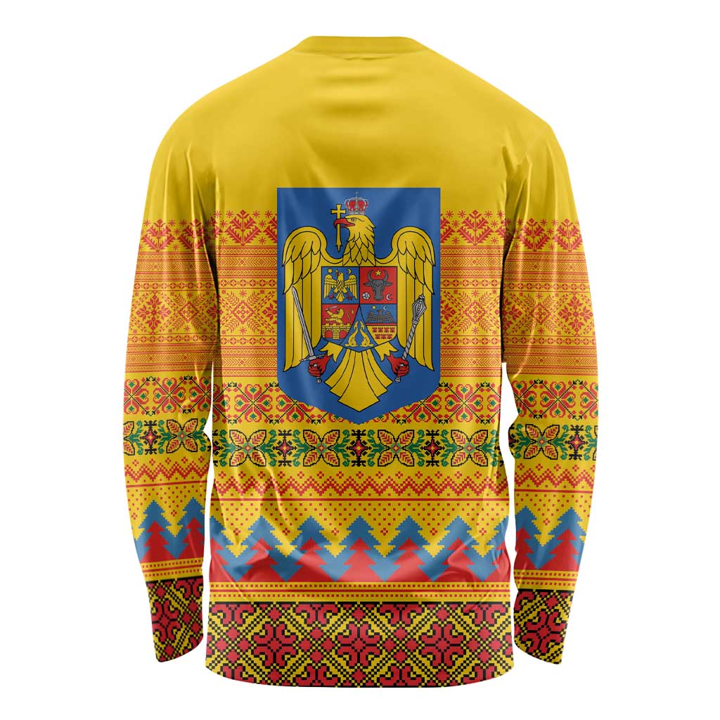 Romania Merry Christmas Long Sleeve Shirt Romania Emblem Traditional Folk Art - Polynesian Pride