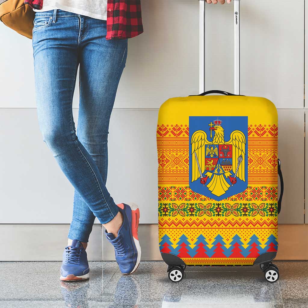 Romania Merry Christmas Luggage Cover Romania Emblem Traditional Folk Art - Polynesian Pride