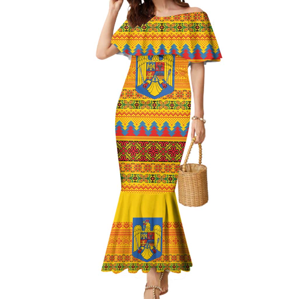 Romania Merry Christmas Mermaid Dress Romania Emblem Traditional Folk Art - Polynesian Pride