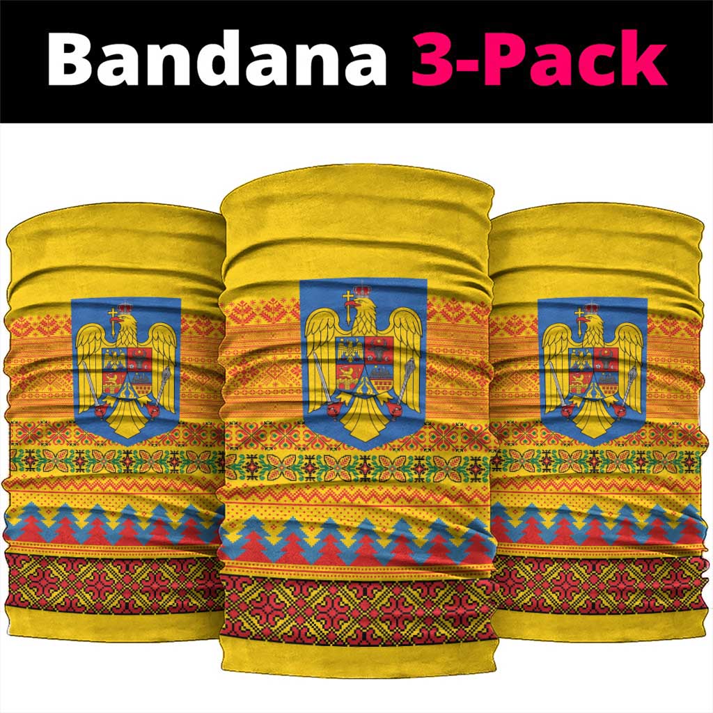 Romania Merry Christmas Neck Gaiter Romania Emblem Traditional Folk Art - Polynesian Pride