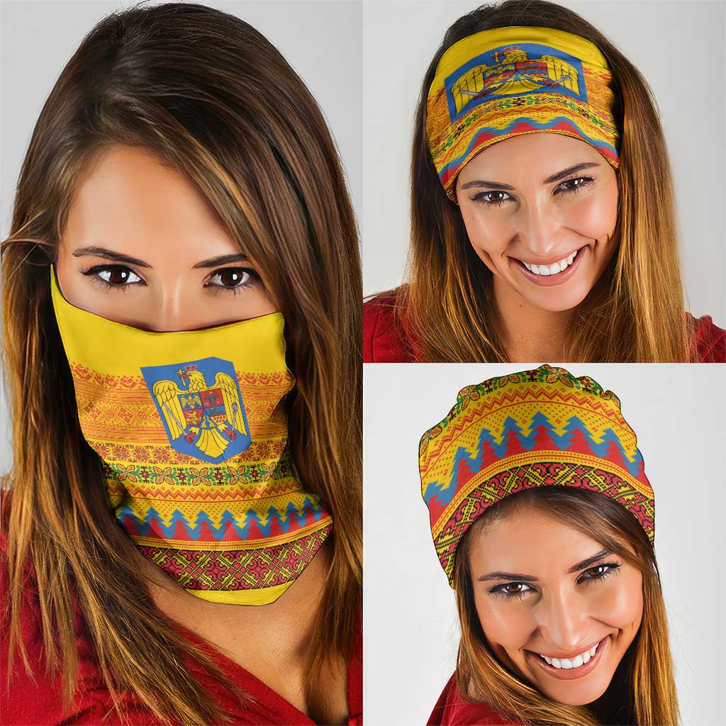 Romania Merry Christmas Neck Gaiter Romania Emblem Traditional Folk Art - Polynesian Pride