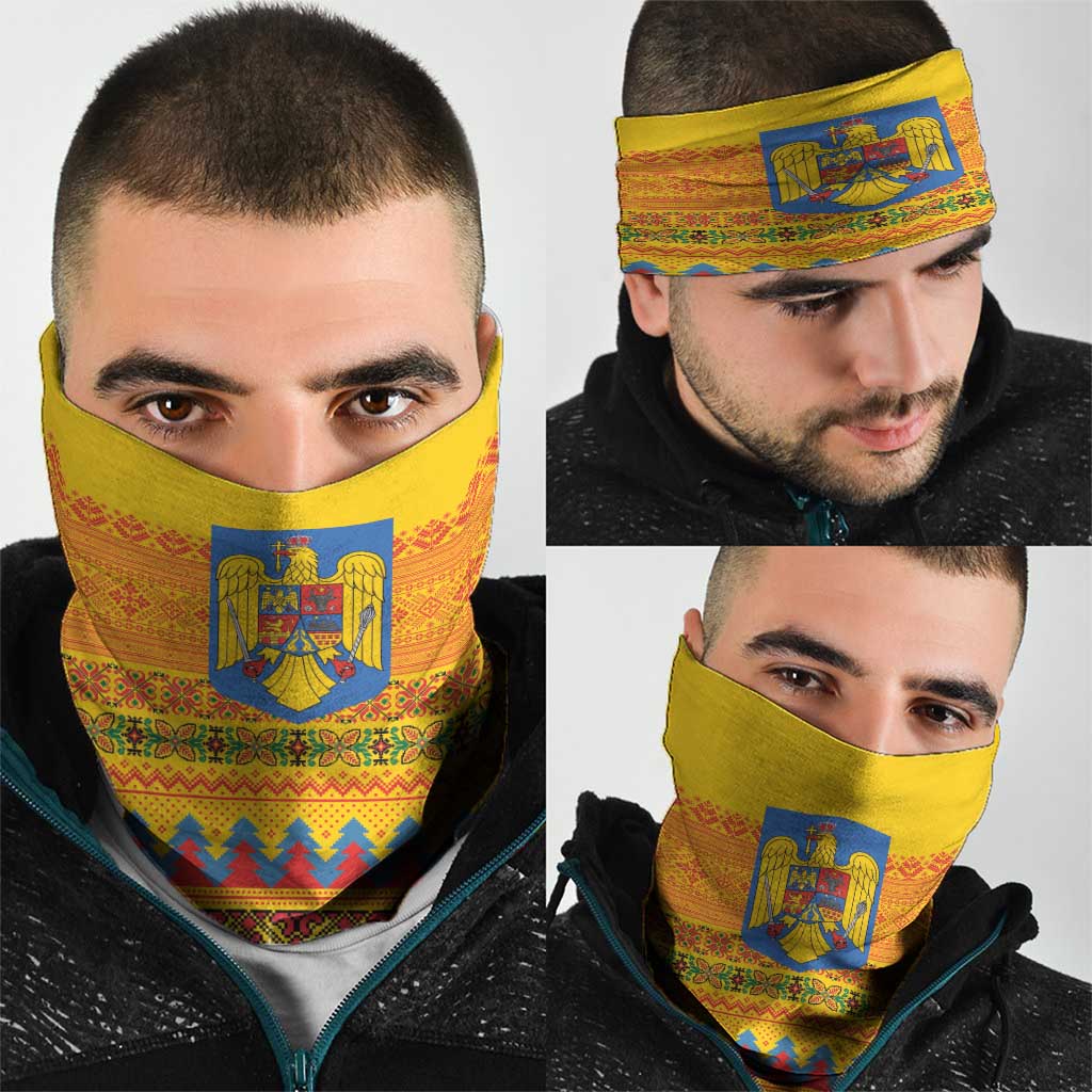 Romania Merry Christmas Neck Gaiter Romania Emblem Traditional Folk Art - Polynesian Pride