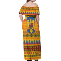 Romania Merry Christmas Off Shoulder Maxi Dress Romania Emblem Traditional Folk Art - Polynesian Pride