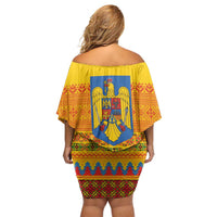 Romania Merry Christmas Off Shoulder Short Dress Romania Emblem Traditional Folk Art - Polynesian Pride