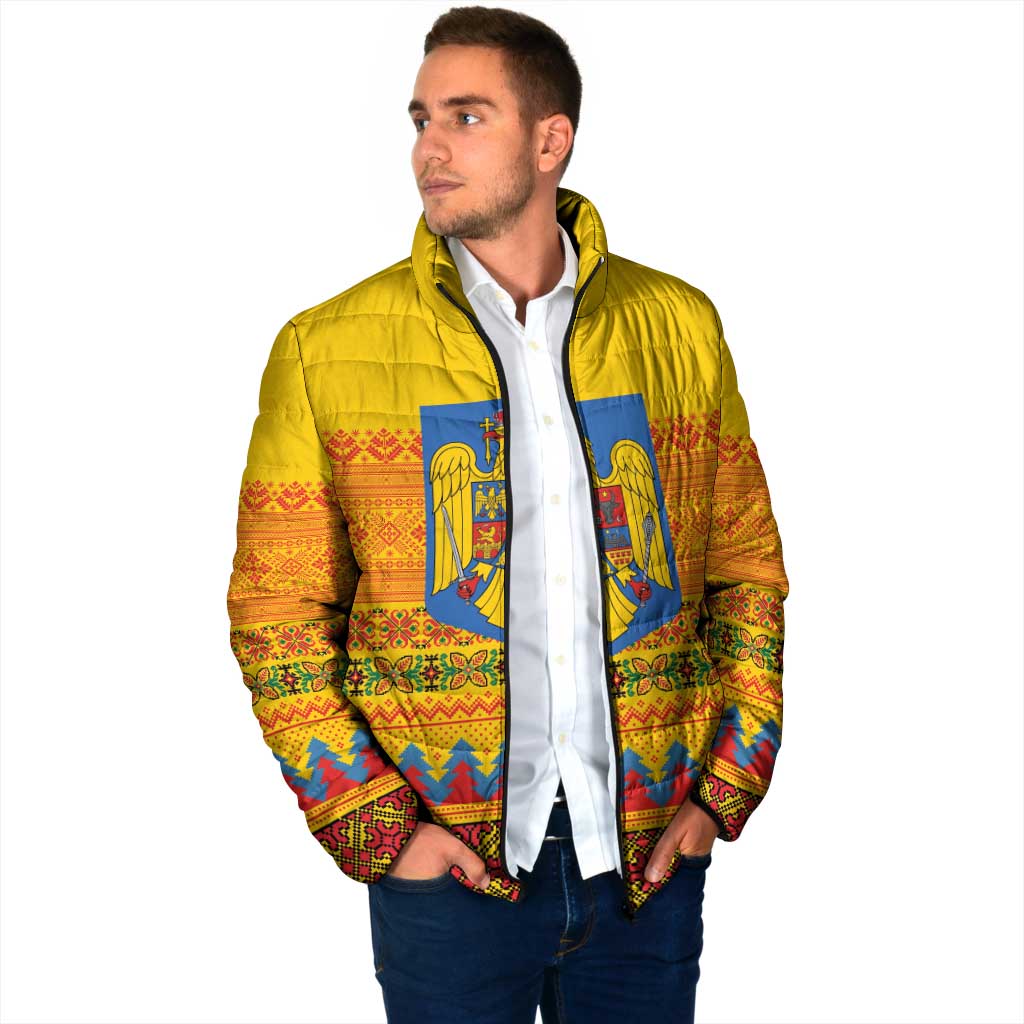 Romania Merry Christmas Padded Jacket Romania Emblem Traditional Folk Art - Polynesian Pride