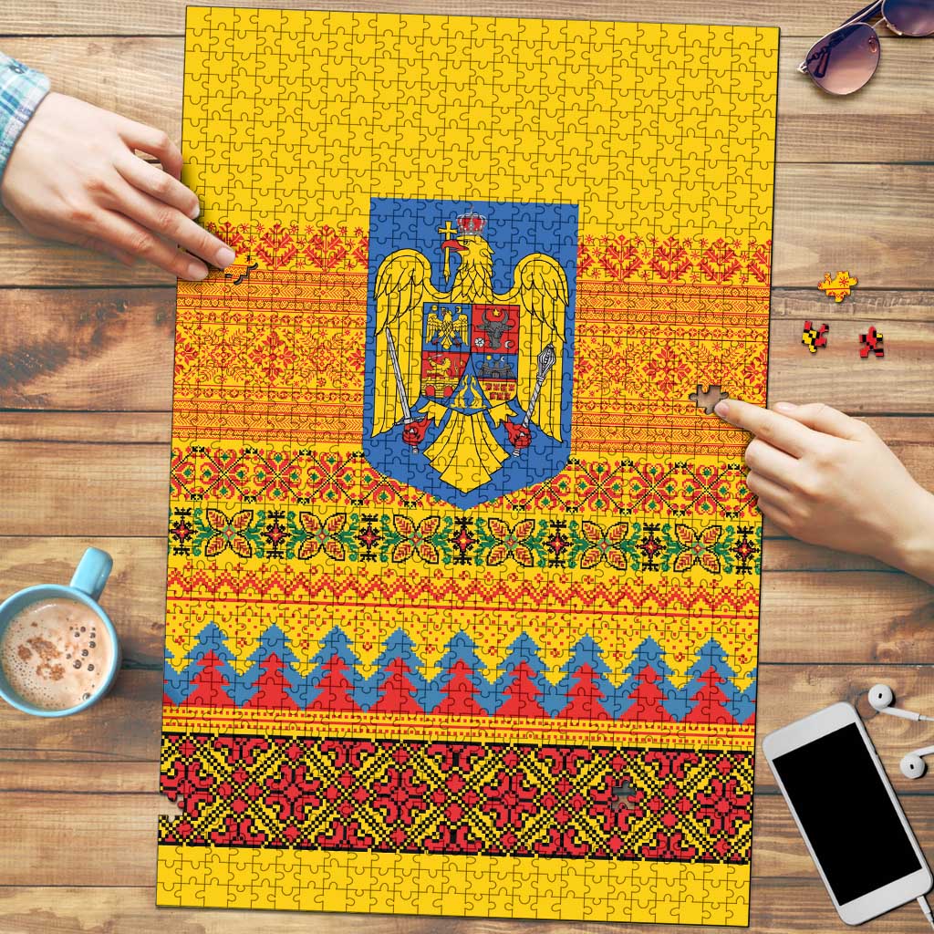 Romania Merry Christmas Puzzle Romania Emblem Traditional Folk Art - Polynesian Pride