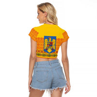 Romania Merry Christmas Raglan Cropped T Shirt Romania Emblem Traditional Folk Art - Polynesian Pride