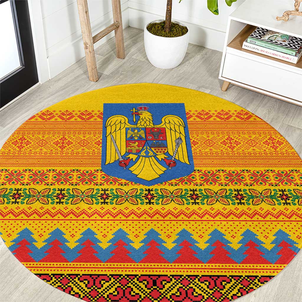 Romania Merry Christmas Round Carpet Romania Emblem Traditional Folk Art - Polynesian Pride