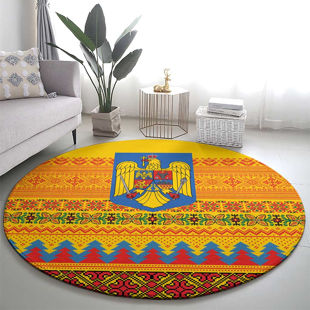 Romania Merry Christmas Round Carpet Romania Emblem Traditional Folk Art - Polynesian Pride