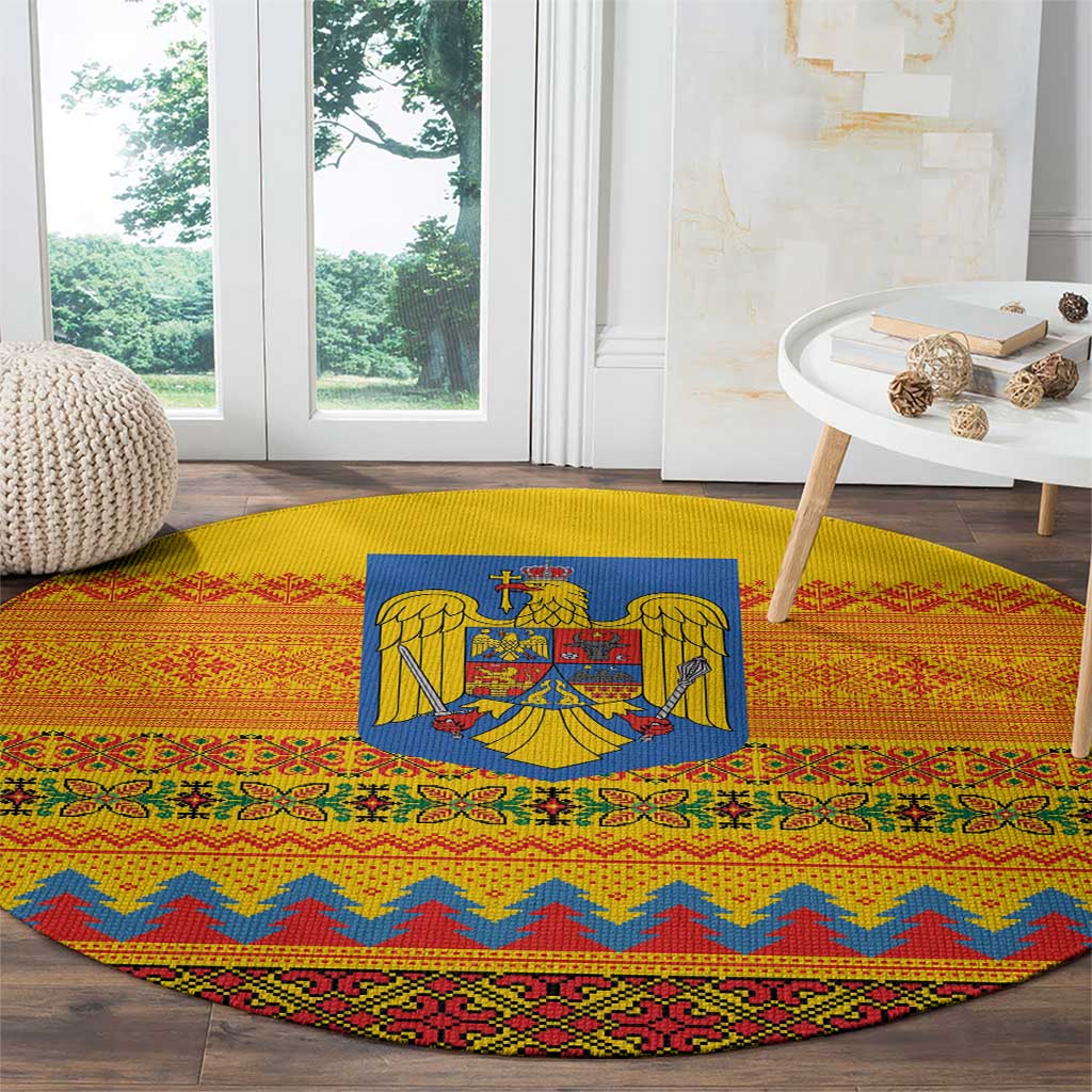 Romania Merry Christmas Round Carpet Romania Emblem Traditional Folk Art - Polynesian Pride