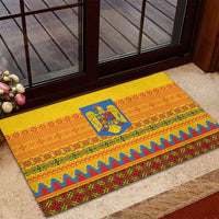Romania Merry Christmas Rubber Doormat Romania Emblem Traditional Folk Art - Polynesian Pride