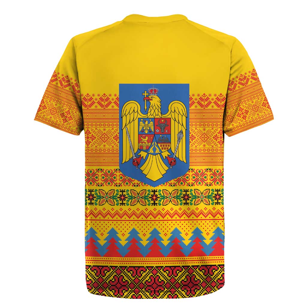 Romania Merry Christmas Rugby Jersey Romania Emblem Traditional Folk Art - Polynesian Pride