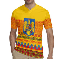Romania Merry Christmas Rugby Jersey Romania Emblem Traditional Folk Art - Polynesian Pride