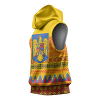 Romania Merry Christmas Sleeveless Hoodie Romania Emblem Traditional Folk Art - Polynesian Pride