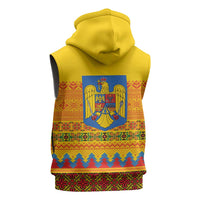 Romania Merry Christmas Sleeveless Zip Hoodie Romania Emblem Traditional Folk Art - Polynesian Pride