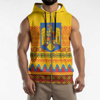 Romania Merry Christmas Sleeveless Zip Hoodie Romania Emblem Traditional Folk Art - Polynesian Pride