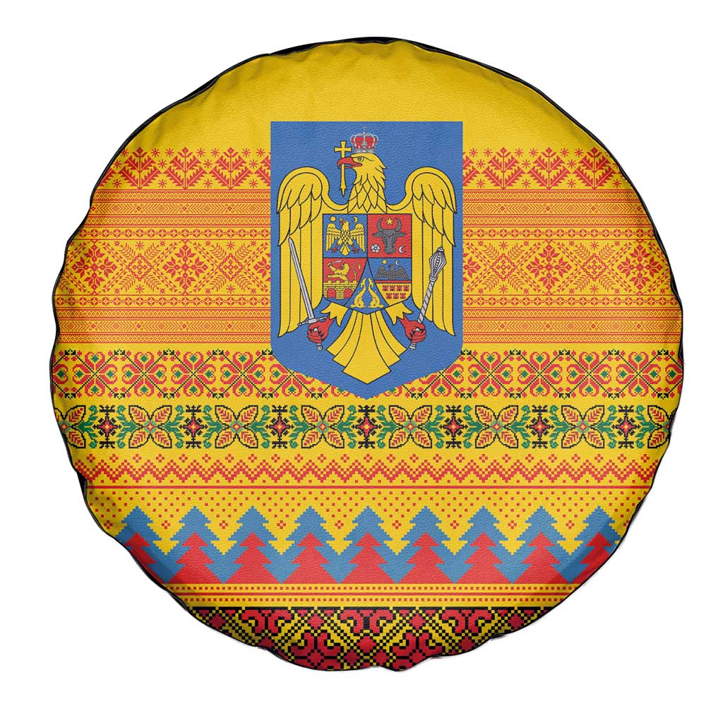 Romania Merry Christmas Spare Tire Cover Romania Emblem Traditional Folk Art - Polynesian Pride