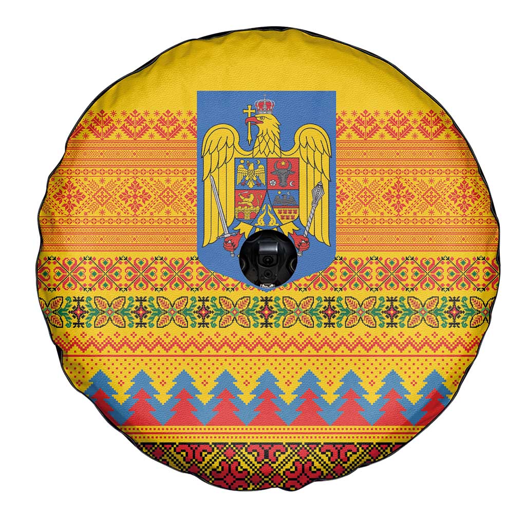 Romania Merry Christmas Spare Tire Cover Romania Emblem Traditional Folk Art - Polynesian Pride