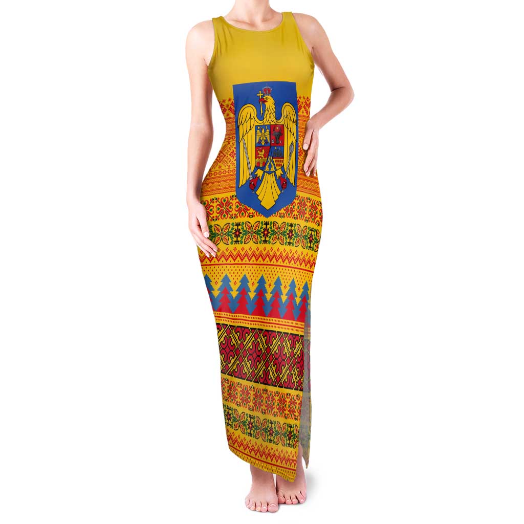 Romania Merry Christmas Tank Maxi Dress Romania Emblem Traditional Folk Art - Polynesian Pride
