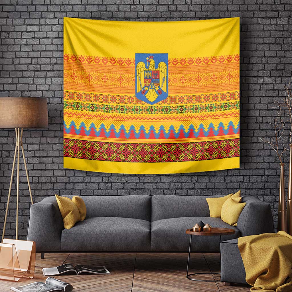 Romania Merry Christmas Tapestry Romania Emblem Traditional Folk Art - Polynesian Pride