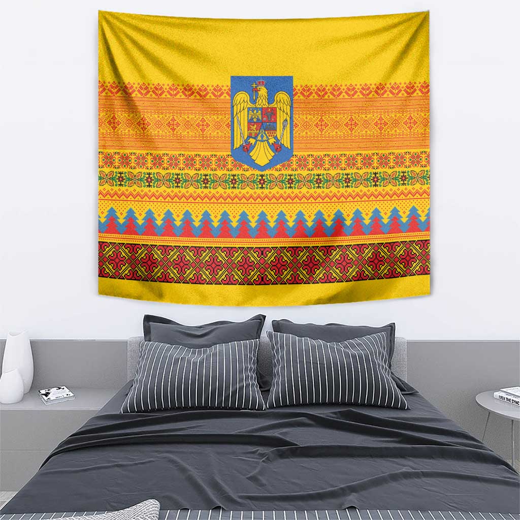 Romania Merry Christmas Tapestry Romania Emblem Traditional Folk Art - Polynesian Pride